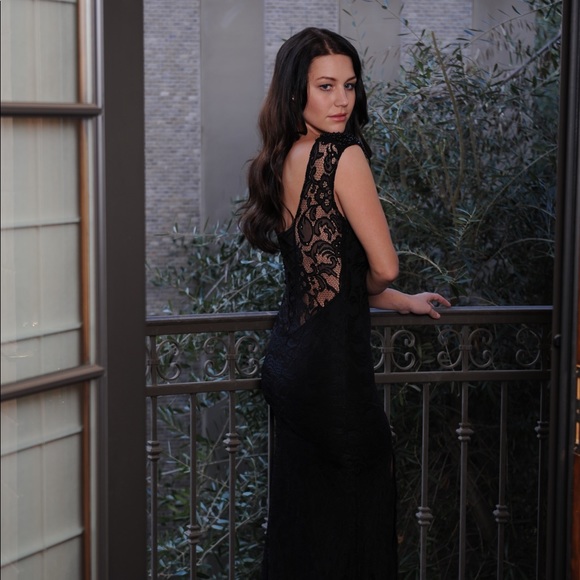 Lace gown with beaded shoulders - Picture 3 of 5